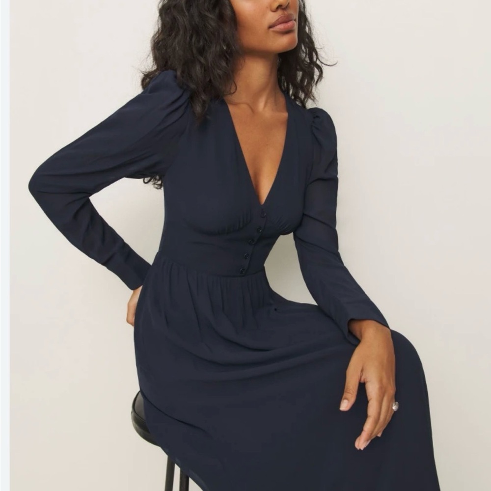 Reformation Midnight Blue Long Sleeve Dress